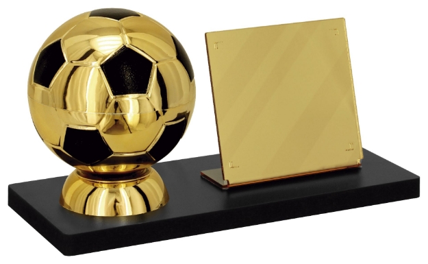 Imagem de TROFÉU PARA PREMIAÇÃO DE FUTEBOL COM BASE DE MDF, BOLA E PLACA DE ACRÍLICO ESPELHADO - PLM-270-DO-BOPT