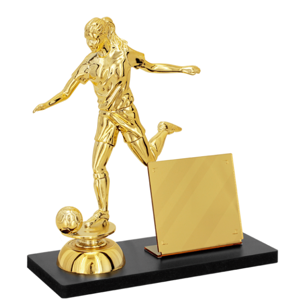 Imagem de TROFÉU PARA PREMIAÇÃO DE FUTEBOL FEMININO COM BASE DE MDF E PLACA DE ACRÍLICO ESPELHADO