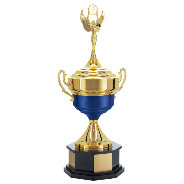 Imagem de TROFÉU GRANDE TRANSITÓRIO EM POLIMERO METALIZADO E MDF - 200690-AZFA