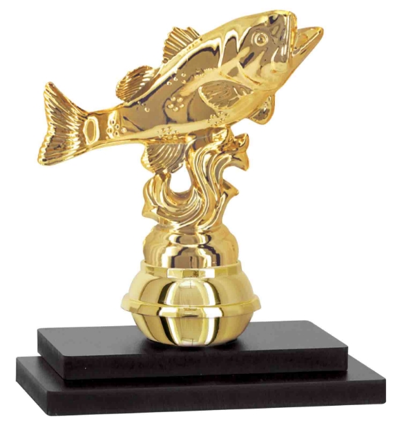 Imagem de TROFÉU PARA PREMIAÇÃO DE PESCARIA COM BASE DE MDF  - ESTATUETA INTERCAMBIÁVEL -PLM-711-DO