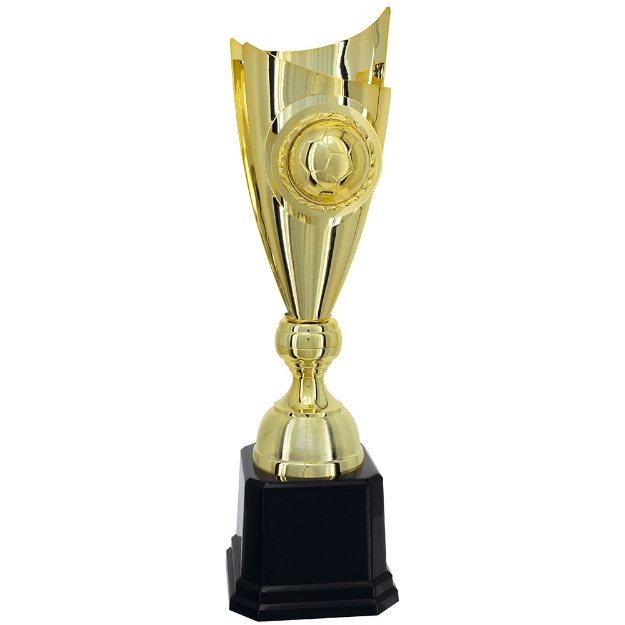 Imagem de TROFÉU MÉDIO COM TAÇA EM METAL FORMATO ESPECIAL E RAMO COM BOLA DE FUTEBOL - 47 CM - 301243