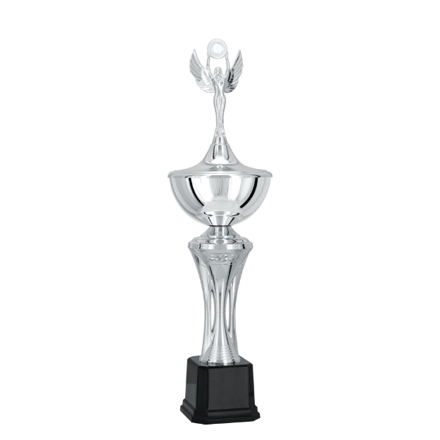 Imagem de TROFÉU TAÇA MÉDIO EM POLÍMERO METALIZADO NA COR PRATA - 64 CM - 402753-PR