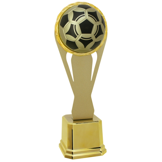 Imagem de TROFÉU EM POLÍMERO COM CHAPA DE METAL E ESTATUETA DE BOLA DE FUTEBOL - 44 CM -402731-DPT